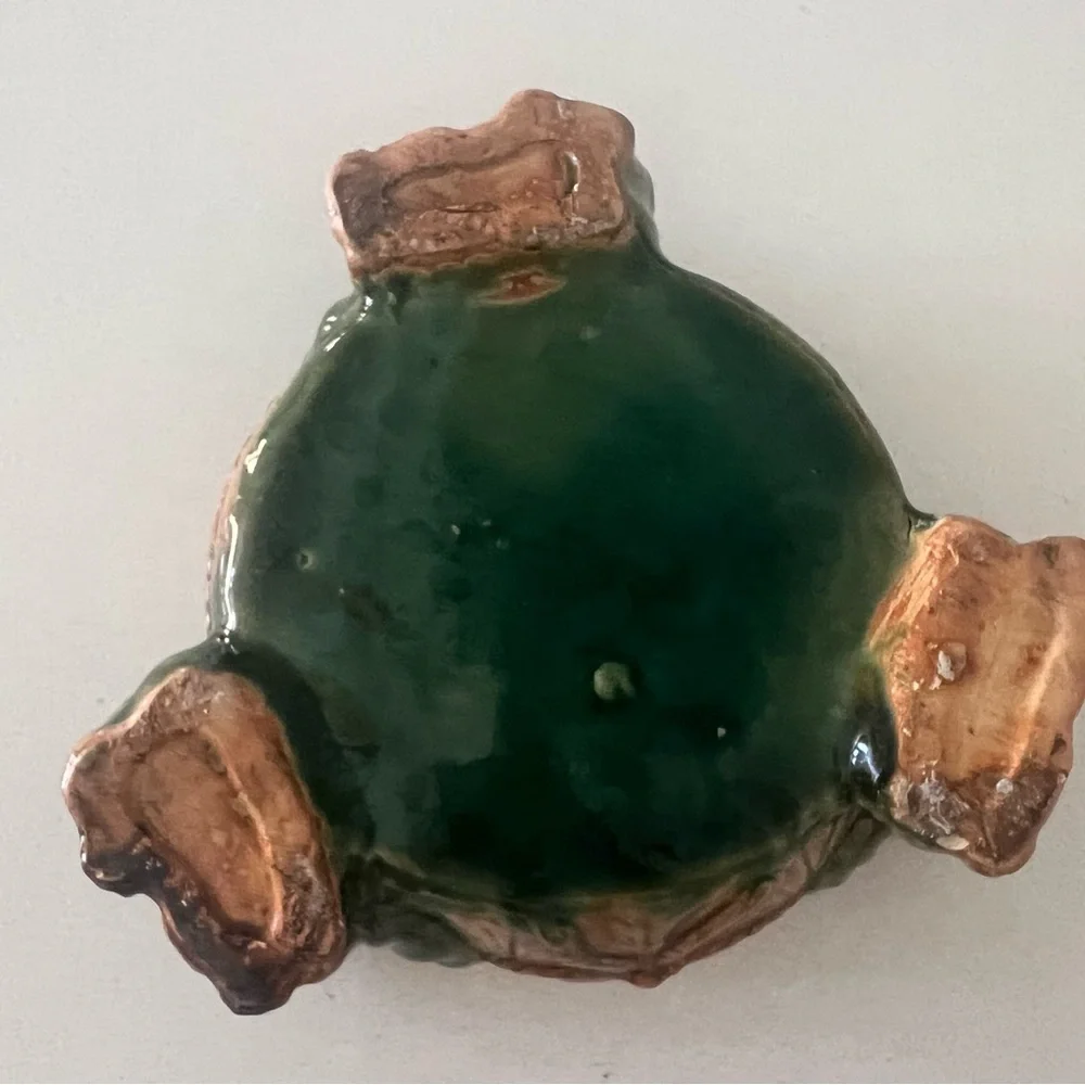 Vtg Majolica Triple Elephant Trunks Up Planter Bowl Green‎ Tan Glazed